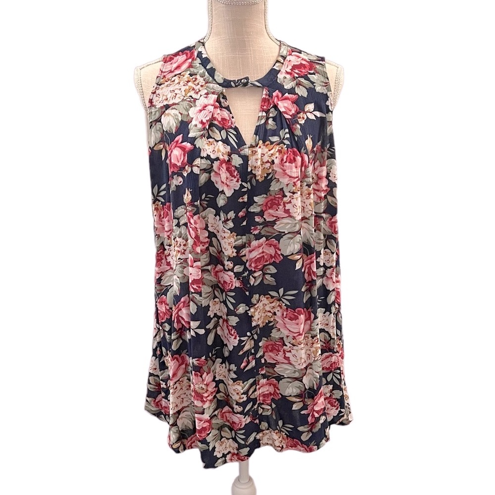 Umgee Blue and Pink Floral Mini Swing Dress Size Small